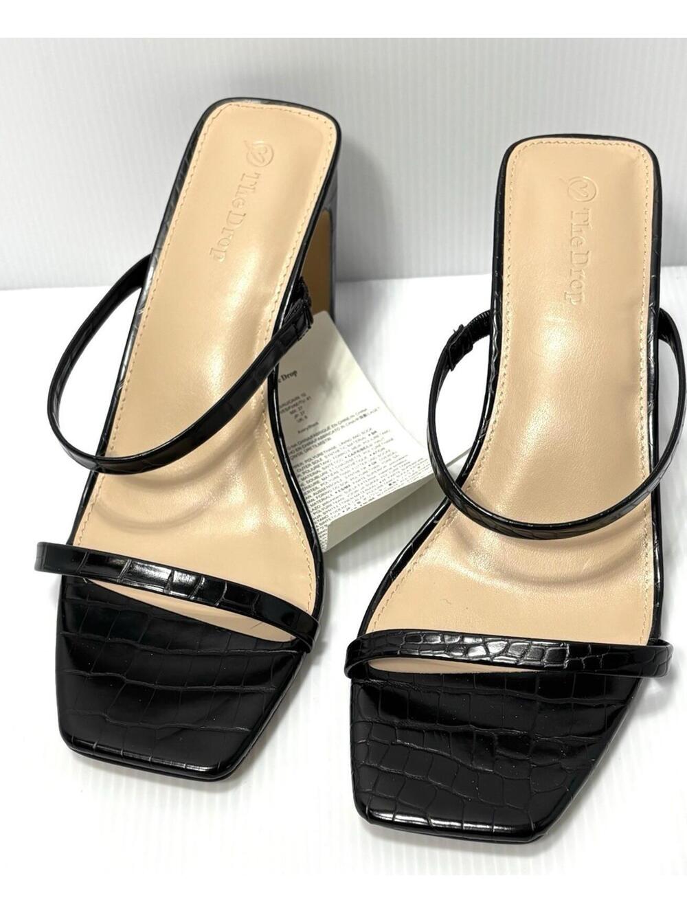 The Drop Womens Avery Square Toe Two Strap High Heel Sandal Black Size 10 US